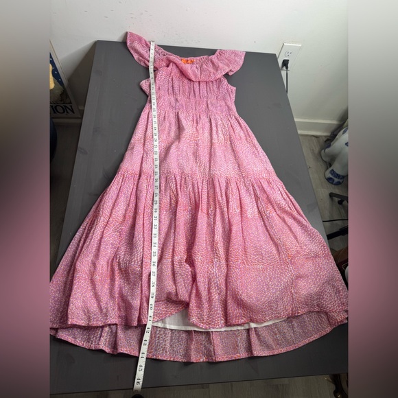 Oliphant Ruffle Neck Midi Dress pebble lilac coral print pink flounce - Picture 11 of 11